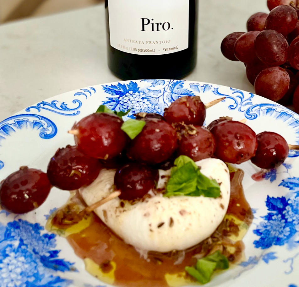 Angelo Piro Creamy Burrata and Marinated Pan Seared Grapes – Olio Piro.