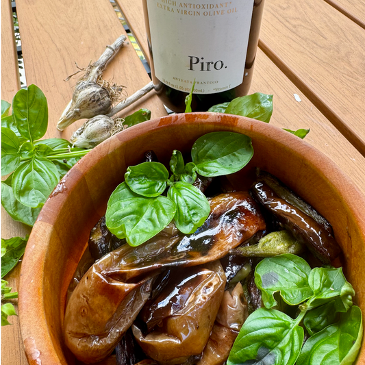 Grilled Skinny Eggplants and Okra with Basil and Tuscan Olive Oil