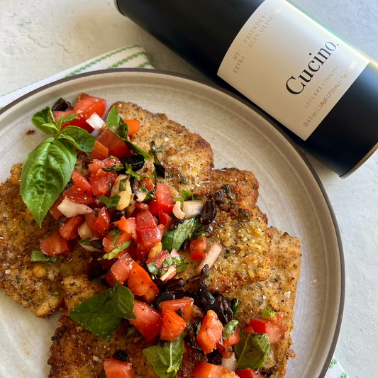 Crispy pork cutlets (Pork Milanese) fried in Cucino Extra Virgin Olive Oil